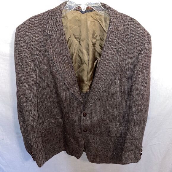 Nordstrom Men’s Dress Blazer Size 47R Brown Harris Tweed 100% Scottish Wool - Picture 1 of 13
